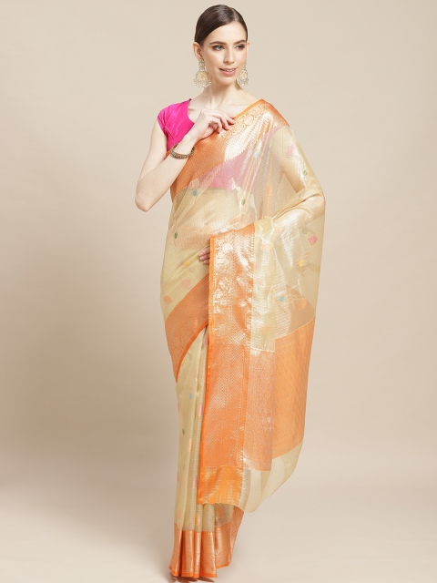 

BANARASI SILK WORKS Golden & Orange Woven Design Kota Saree, Gold
