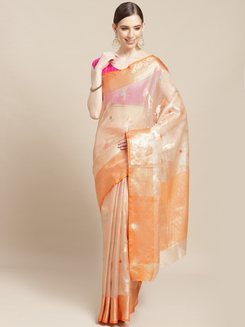 

BANARASI SILK WORKS Golden & Orange Woven Design Kota Saree, Gold