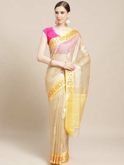 

BANARASI SILK WORKS Golden & Yellow Woven Design Kota Saree, Gold