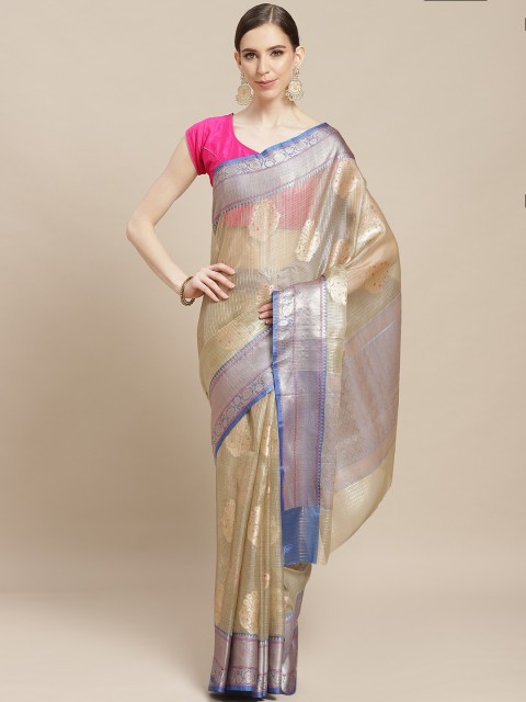 

BANARASI SILK WORKS Golden & Blue Woven Design Kota Saree, Gold