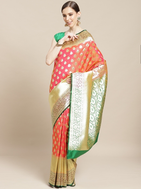 

BANARASI SILK WORKS Fuchsia & Golden Silk Woven Design Banarasi Saree