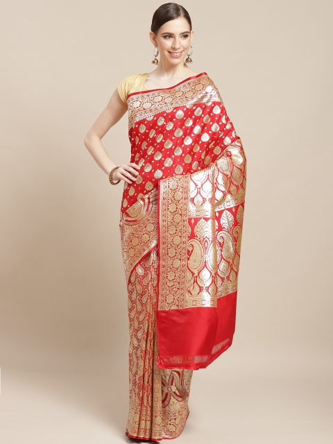 

BANARASI SILK WORKS Red & Golden Silk Woven Design Banarasi Saree