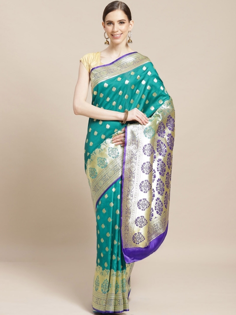 

BANARASI SILK WORKS Blue & Gold-Toned Pure Silk Woven Design Banarasi Saree
