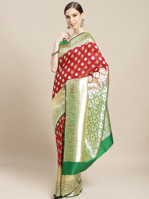 

BANARASI SILK WORKS Maroon & Golden Silk Woven Design Banarasi Saree