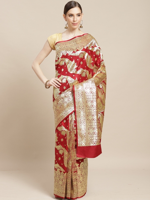 

BANARASI SILK WORKS Red & Golden Silk Woven Design Banarasi Saree