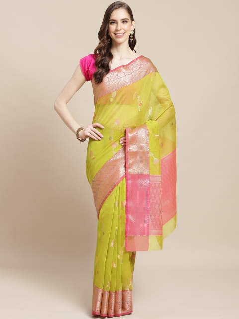 

BANARASI SILK WORKS Green & Golden Woven Design Patola Saree