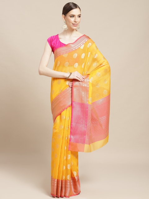 

BANARASI SILK WORKS Yellow & Golden Woven Design Patola Saree