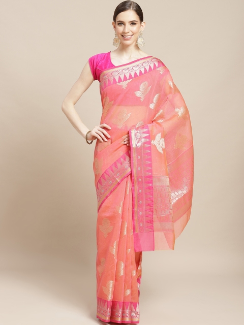 

BANARASI SILK WORKS Pink & Golden Woven Design Patola Saree