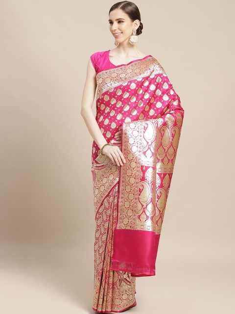 

BANARASI SILK WORKS Pink & Golden Silk Woven Design Banarasi Saree