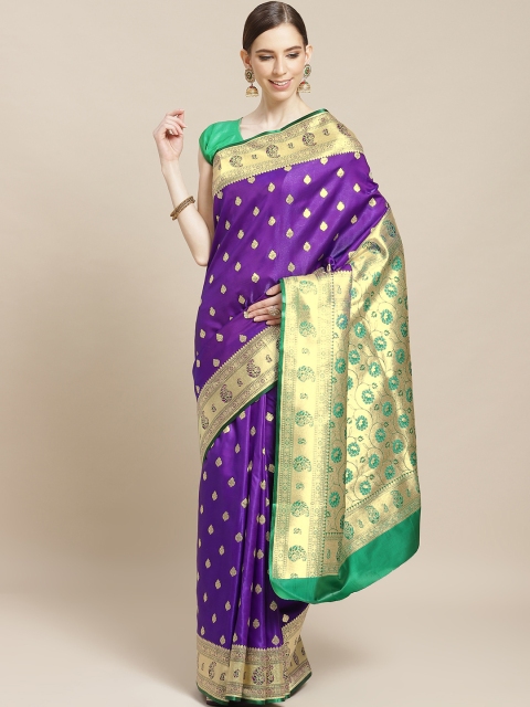 

BANARASI SILK WORKS Purple & Golden Pure Silk Zari Woven Design Banarasi Saree