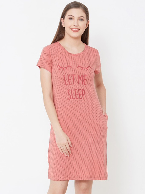 

Sweet Dreams Peach-Coloured Printed Sleep Shirt