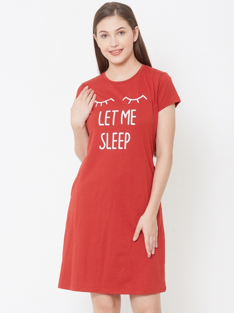 

Sweet Dreams Women Red Printed Sleep Shirt