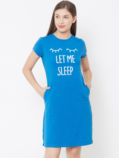 

Sweet Dreams Women Blue & Off-White Printed Nightdress