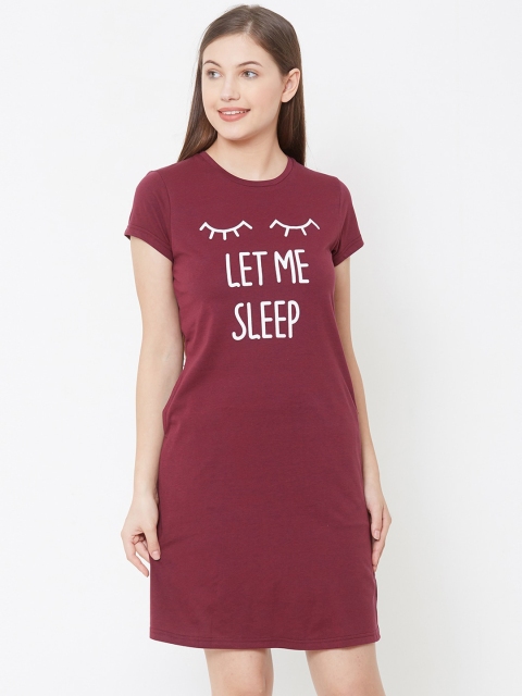 

Sweet Dreams Women Maroon Printed Sleep Shirt