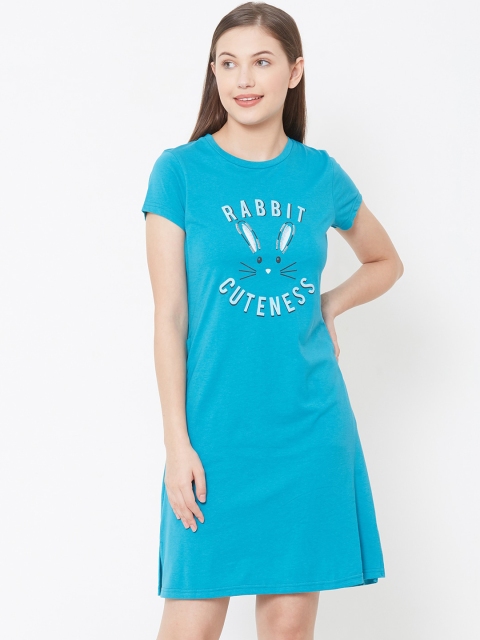 

Sweet Dreams Women Blue Printed Sleep Shirt