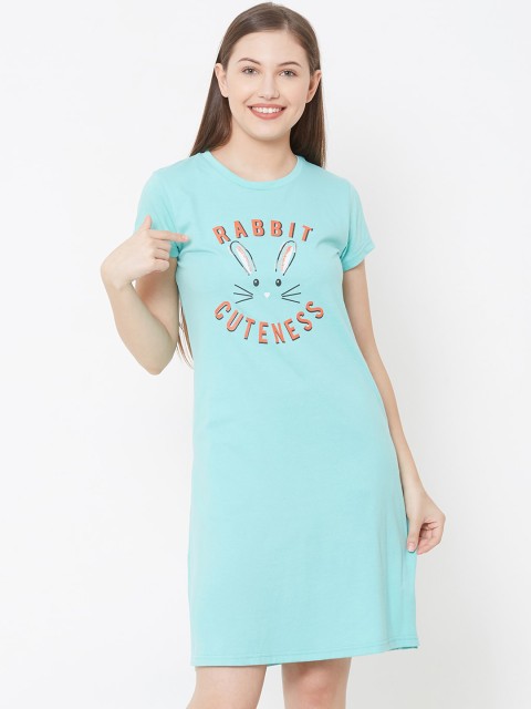 

Sweet Dreams Blue & Orange Printed Nightdress