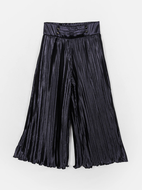 

Peppermint Girls Navy Blue Solid Flared Palazzos