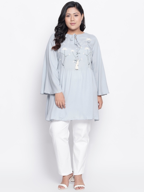 

Amydus Women Blue & White Embroidered Tunic