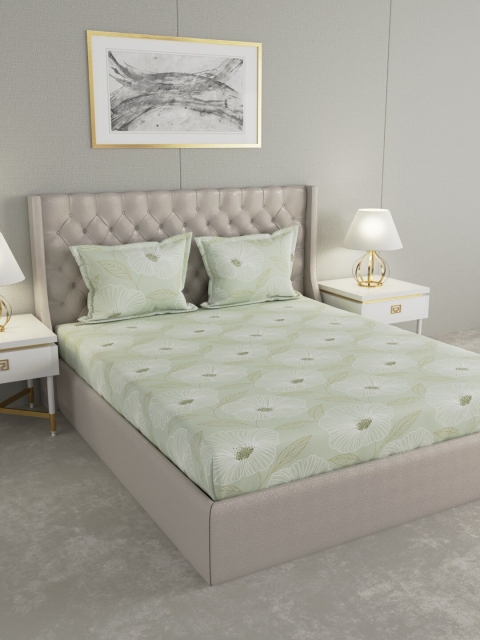 

Raymond Home Green Floral 104 TC Cotton 1 King Bedsheet with 2 Pillow Covers