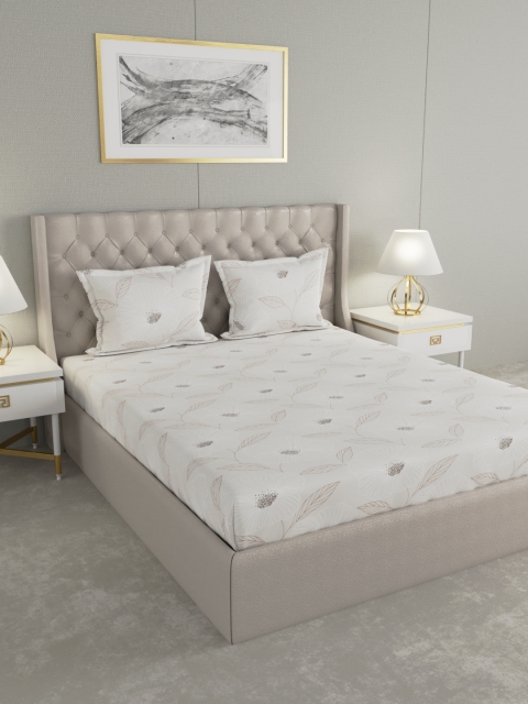 

Raymond Home Off-White Floral 104 TC Cotton 1 Queen Bedsheet with 2 Pillow Covers