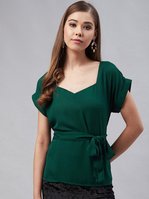 

Carlton London Women Green Solid Sweetheart Neck Top