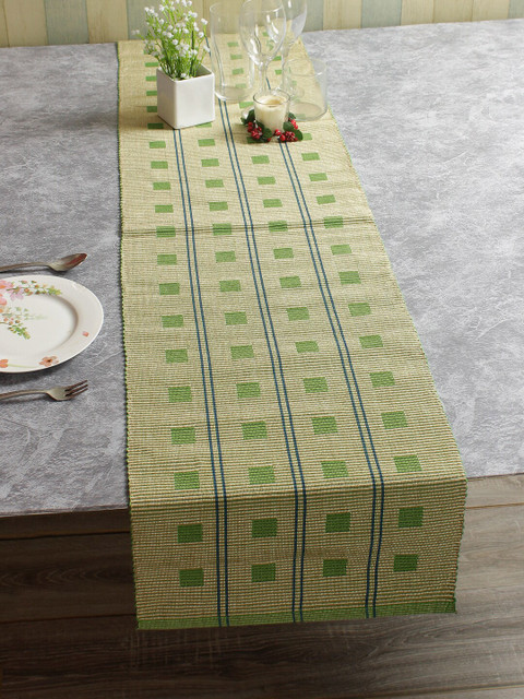 

Soumya Green & Beige Woven Design Reversible 6-Seater Table Runner