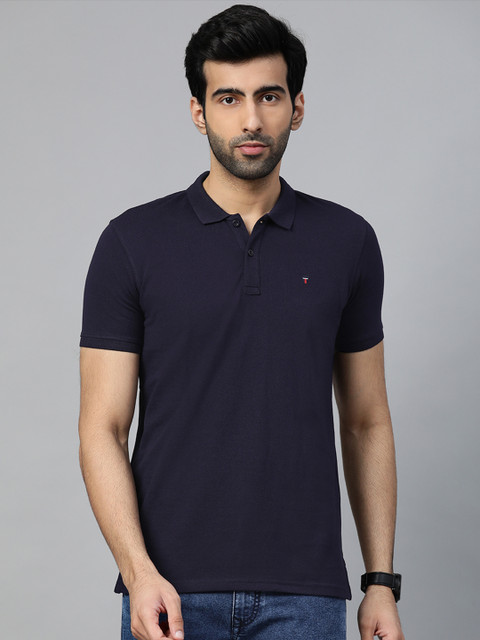 

Louis Philippe Sport Men Navy Blue Solid Polo Collar T-shirt