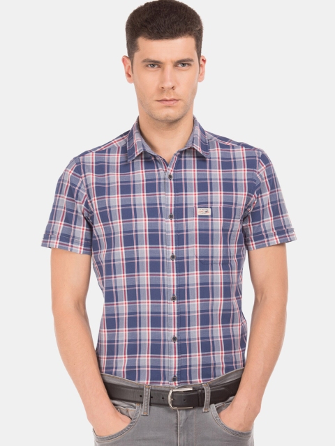 

U.S. Polo Assn. Men Blue & Red Slim Fit Checked Casual Shirt