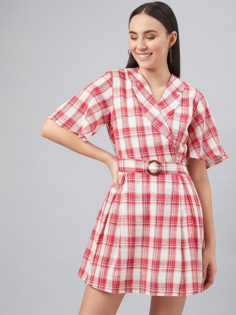 

Carlton London Women Red & White Checked Wrap Dress