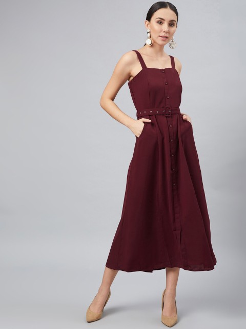 

Carlton London Women Maroon Solid A-Line Dress