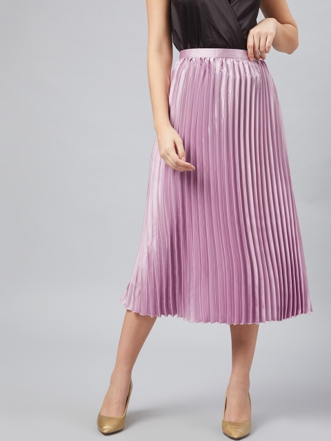 

Carlton London Women Lavender-Colour Solid Pleated A-Line Midi Skirt