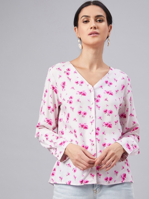

Carlton London Women Off-White & Pink Floral Printed Top