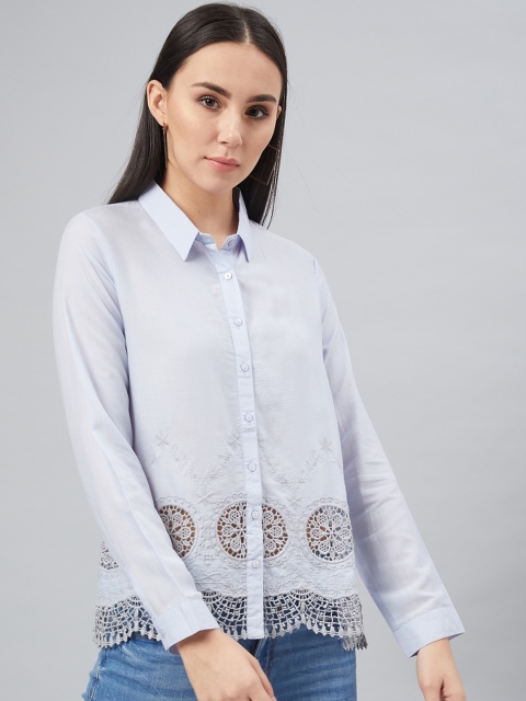 

Carlton London Women Blue Regular Fit Self Design Casual Shirt
