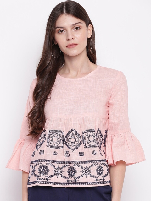 

Mayra Women Pink & Black Embroidered Top