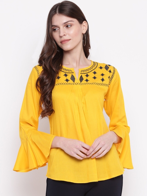 

Mayra Women Yellow & Black Embroidered Top