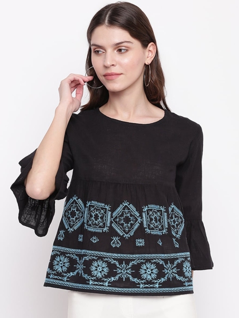 

Mayra Women Black & Blue Embroidered Peplum Top
