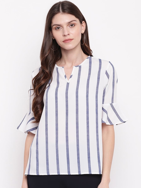 

Mayra Women White & Blue Striped Top