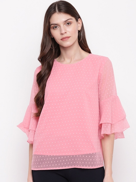 

Mayra Women Pink Self Design Top