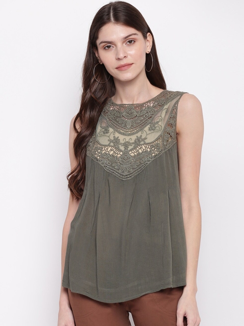 

Mayra Women Green Embroidered Top