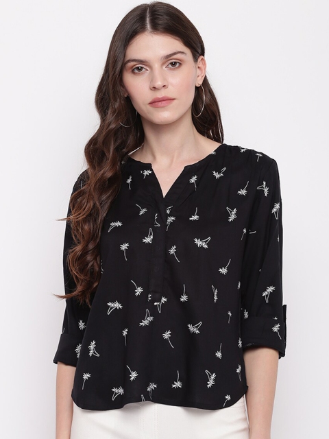 

Mayra Women Black Printed Shirt Style Top