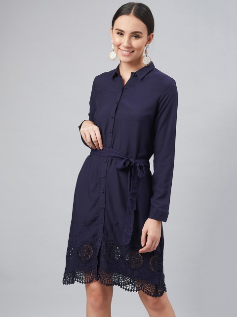 

Carlton London Women Navy Blue Solid Shirt Dress