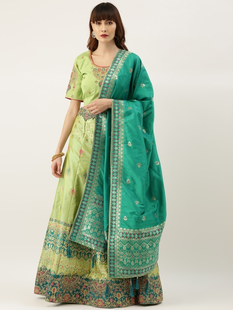 

Kvsfab Green Embroidered Semi-Stitched Lehenga & Blouse with Dupatta