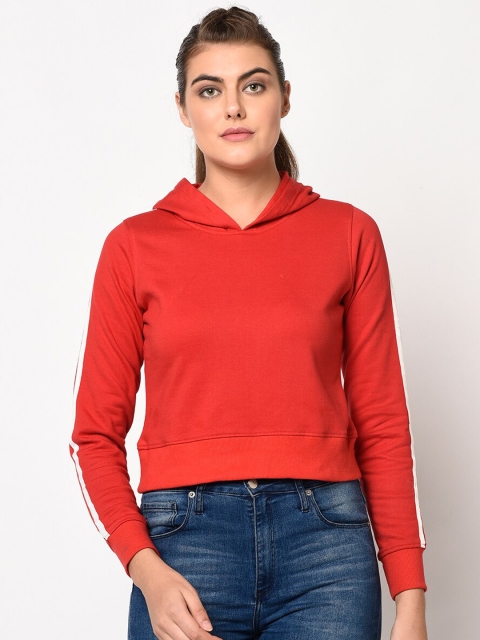 

ELEGANCE Women Red Solid Hooded Sweatshirt