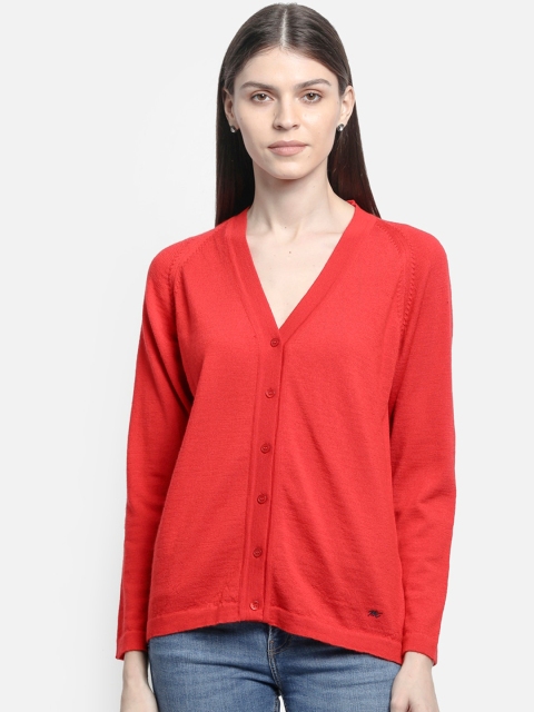 

Monte Carlo Women Red Solid Cardigan Sweater