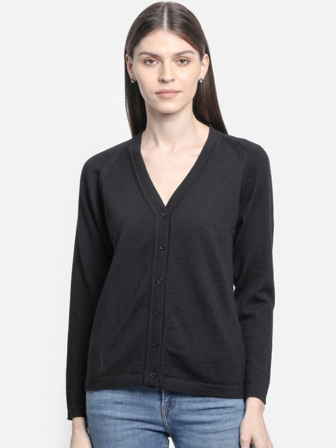 

Monte Carlo Women Black Solid Pure Wool Cardigan Sweater
