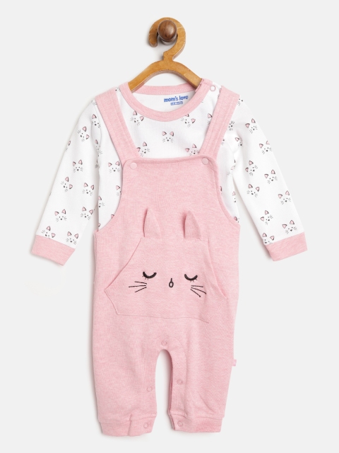 

Moms Love Girls White & Pink & Cat Print T-shirt with Rompers