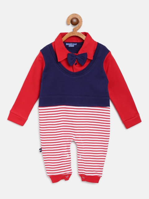 

Moms Love Boys Navy Blue & Red Striped Rompers