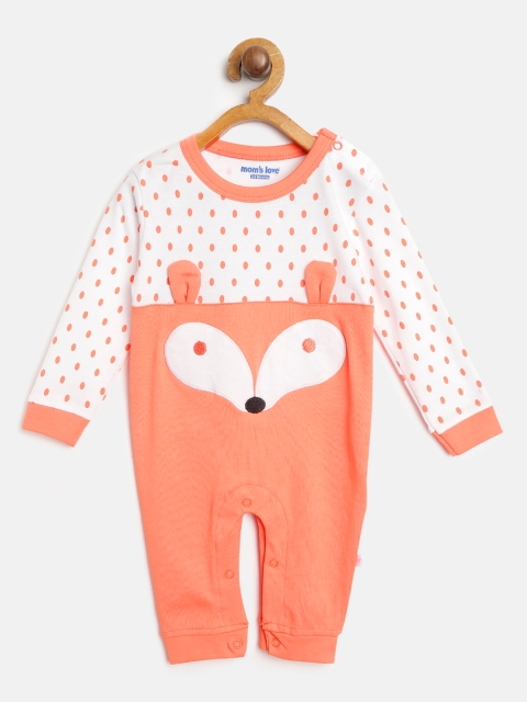 

Moms Love Boys Coral Orange & White Colourblocked Rompers
