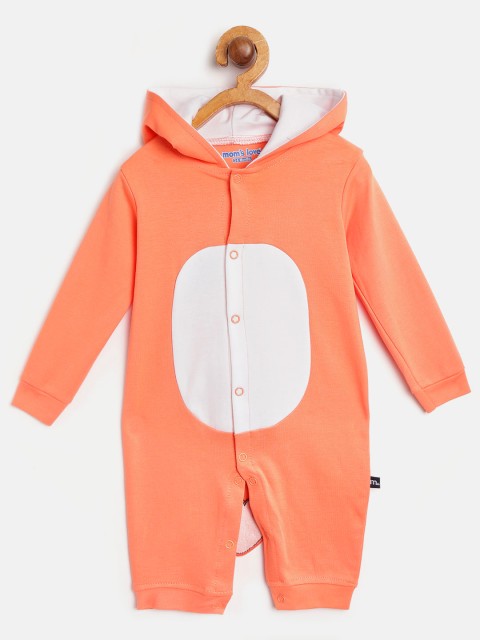 

Moms Love Boys Orange & White Fox Applique Hooded Rompers