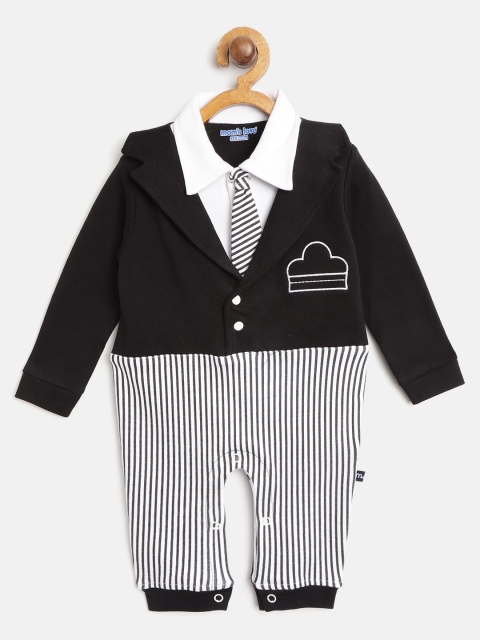

Moms Love Boys Black & White Striped Rompers with Tie Detail